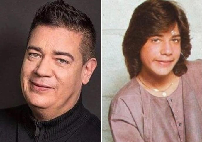 Imagem dividida em duas. À esquerda, um homem aos 50 anos e à direita, o mesmo homem criança.