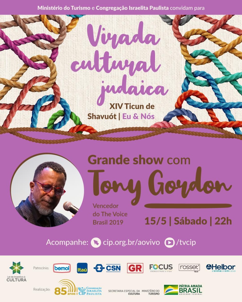 poster com informações do show do Tony Gordon na virada cultural da CIP