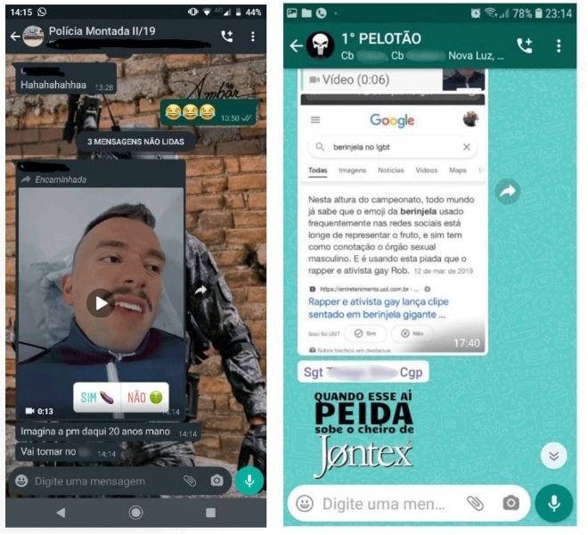 imagem dividida, dois prints, em ambos, comentários homofóbicos a respeito de conteúdos sobre Guilherme