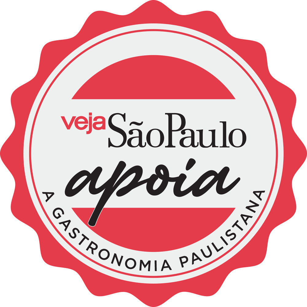 Desenho do selo "Veja São Paulo apoia a gastronomia paulistana".