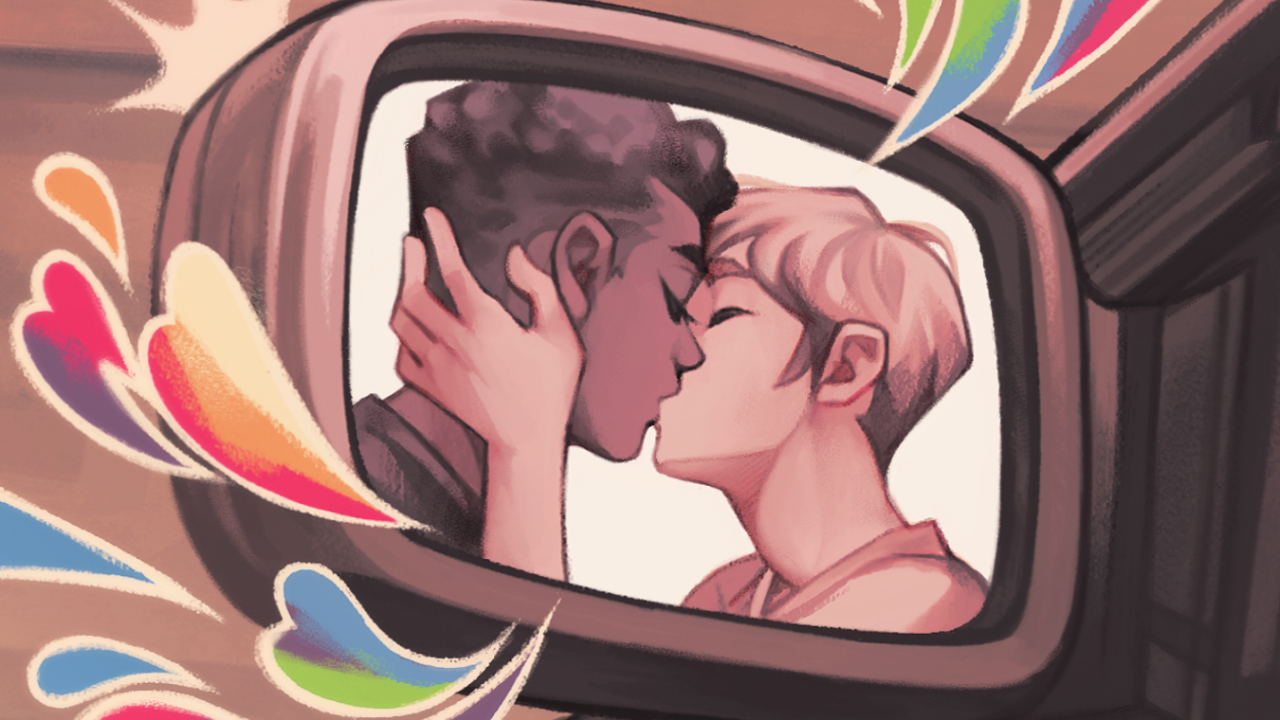 Ilustração de Caio Yo para a campanha Novos Beijos Icônicos, que será exibida na Avenida Paulista em homenagem ao Dia Internacional do Orgulho LGBTQIA+.