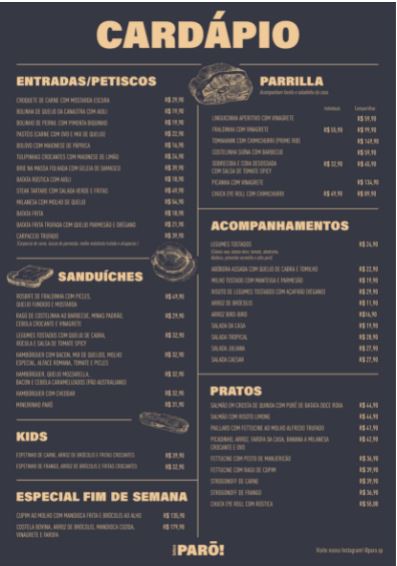 Parô Cardápio Print do cardápio do bar Parô.
