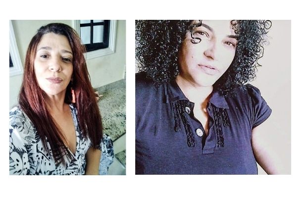 Montagem com fotos de duas mulheres. Uma selfie de uma mulher ruiva e outra de cabelo preto cacheado