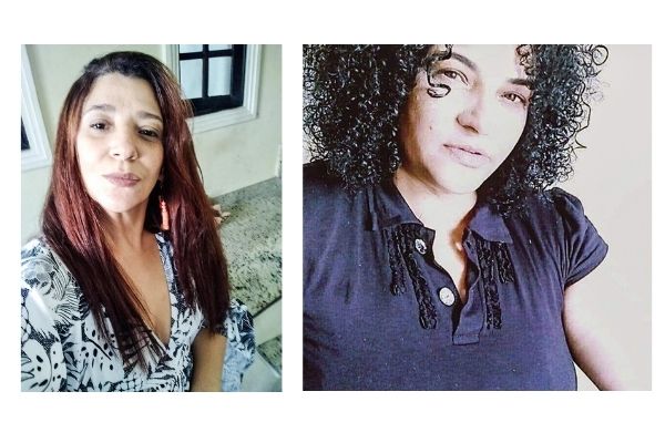 Design sem nome (1) Montagem com fotos de duas mulheres. Uma selfie de uma mulher ruiva e outra de cabelo preto cacheado