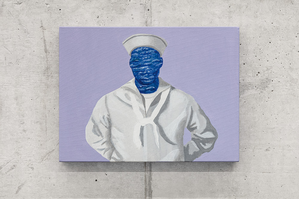pintura de marinheiro com rosto pintado de azul tipo o mar