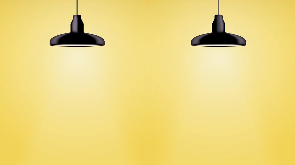 Ilustração com fundo todo amarelo tem duas lâmpadas acesas iluminando de cima para baixo