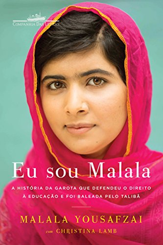 Capa do livro Eu sou Malala. Tem a jovem autora utilizando um véu rosa e olhando para a câmera