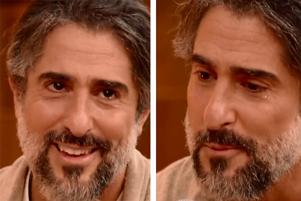 Montagem mostra, à esquerda, Mion sorrindo com olhos lacrimejando e, à direita, ele com semblante mais sério e leve sorriso, com lágrima no rosto