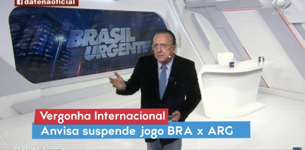 Galvão Bueno aparece em montagem que o coloca como apresentador do programa Brasil Urgente.