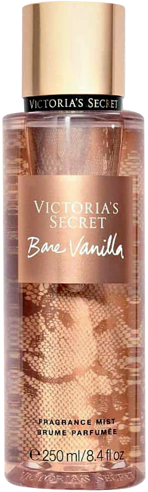 bare vanilla.jpg Frasco de perfume rosa claro com alguns detalhes em outras tonalidades de rosa e os escritos