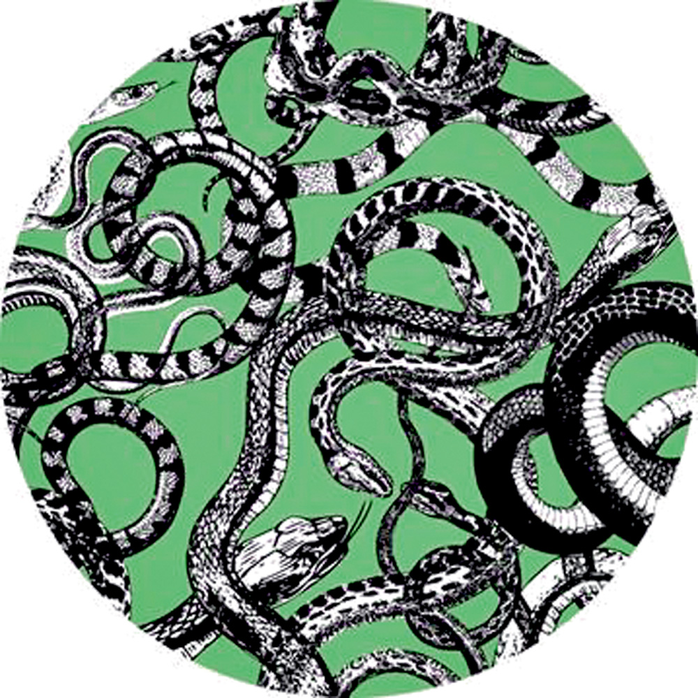 estampa-fauna-mix-serpente-by-Kamy-tapeçaria-obras-de-arte estampa de tapete verde com serpentes da cor preto e branco