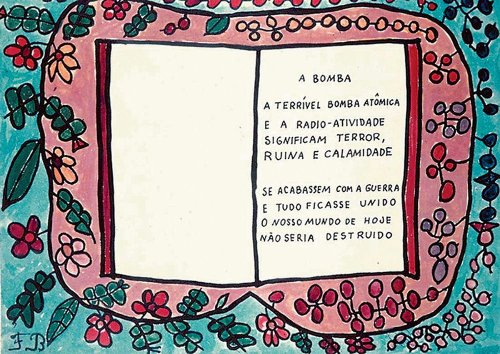 Ilustração de livro aberto com palavras escritas para representar plano de alfabetização de Paulo Freire. Em volta do livro há flores desenhadas