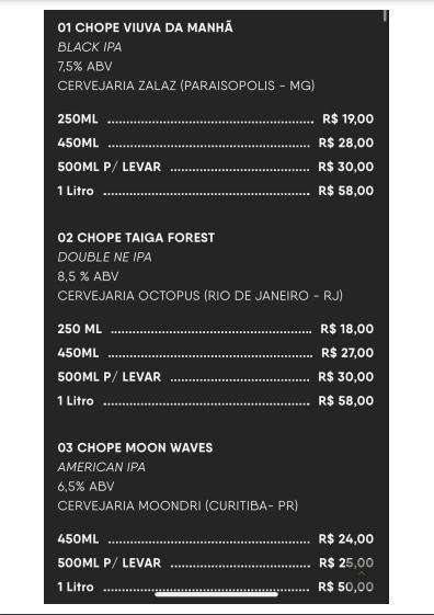 Let’s Beer – cardápio Print do cardápio do Let's Beer.