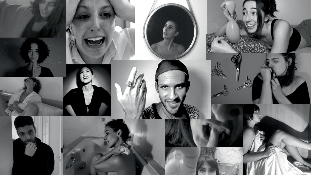 montagem em preto e branco de diversos atores interpretando minissolos com as mais variadas expressões e posições