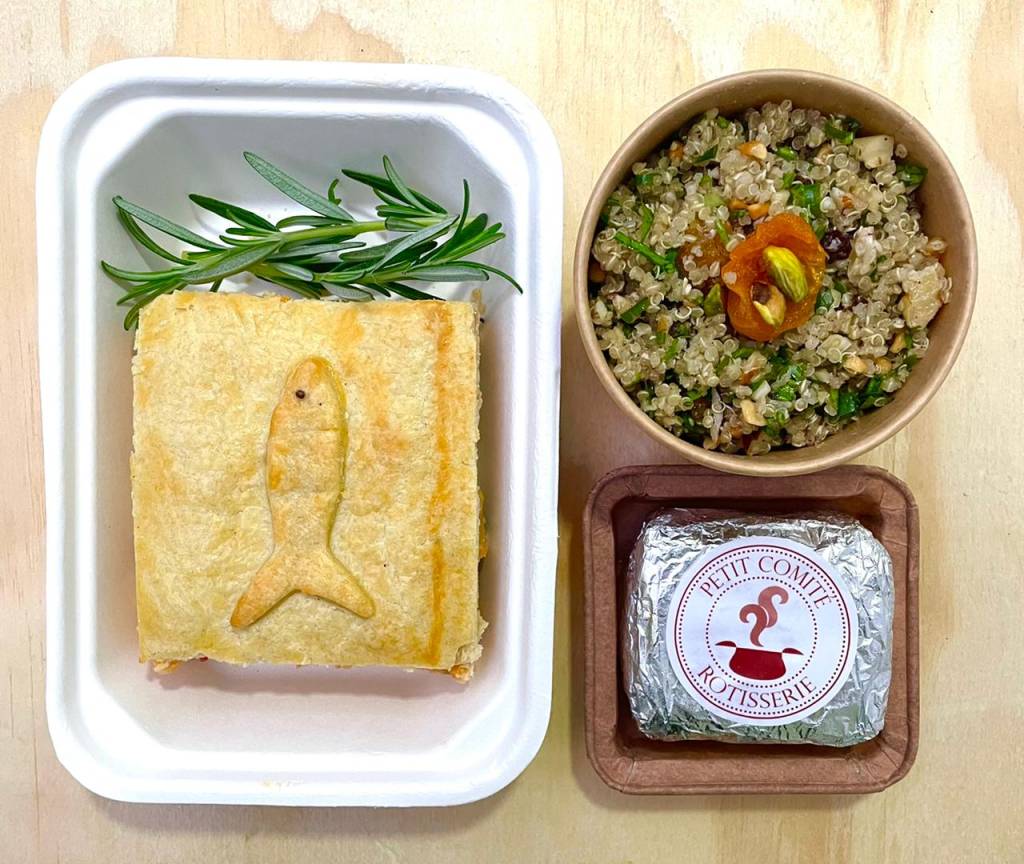 Petit Comitê: o kit de salada de quinoa, torta de camarão e bolo sai por R$ 62,00