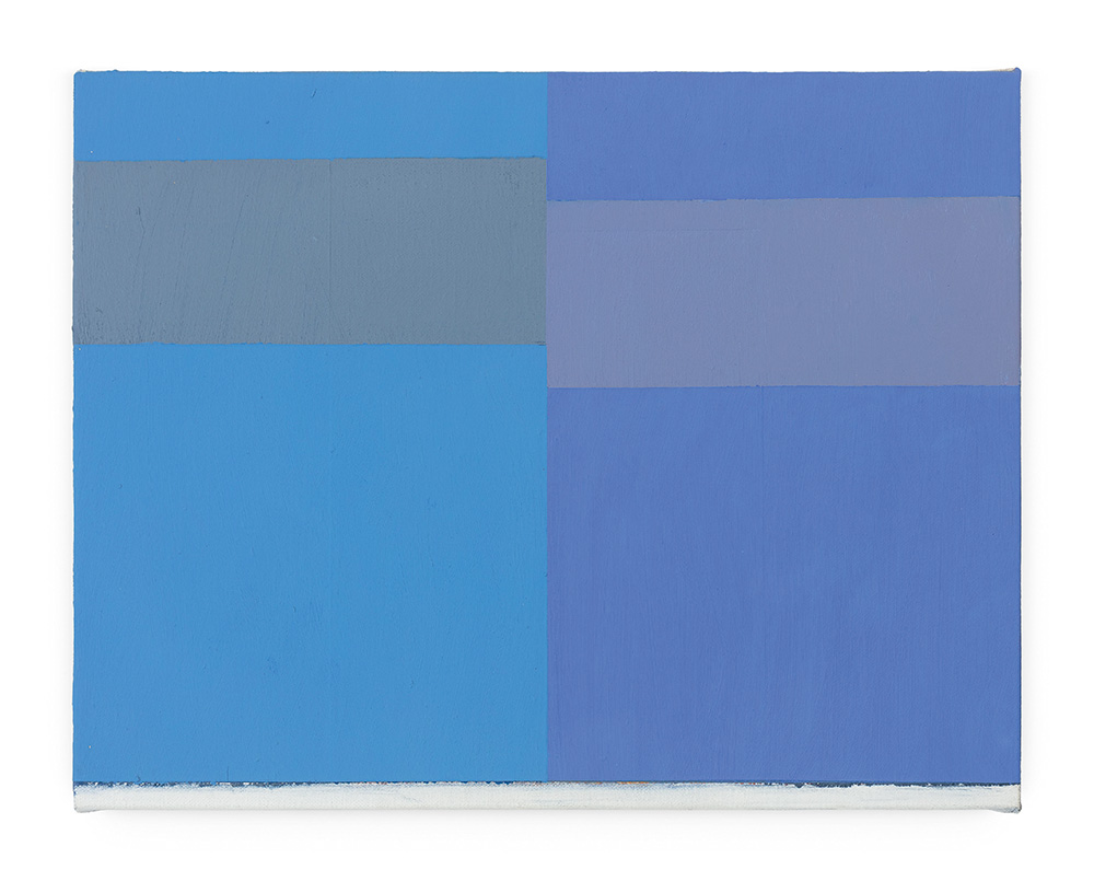 Imagem de pintura azul, dividida ao meio: na direita, um azul mais escuro, com uma faixa cinza no topo. Na esquerda, um azul mais claro, com uma faixa cinza no topo, mas pouco acima da outra.