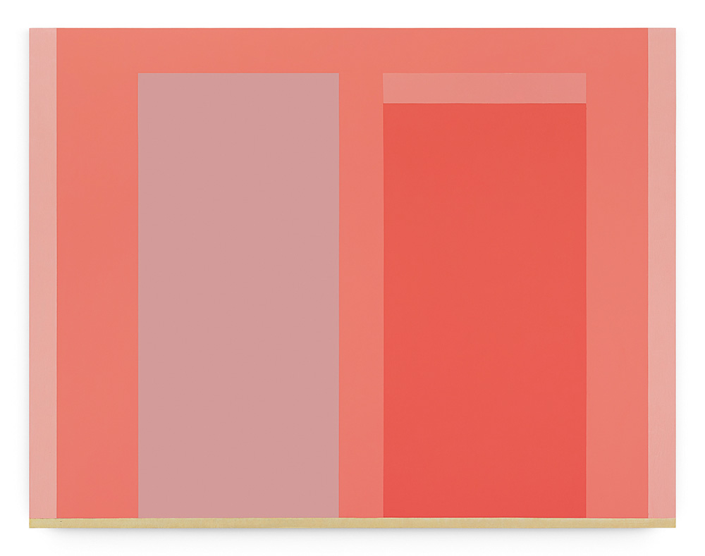 Imagem de pintura vermelha com dois retângulos lado a lado: um vermelho escuro e o outro mais esbranquiçado.