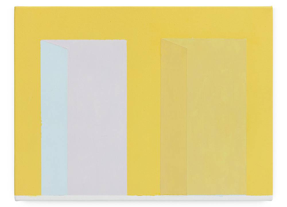 Imagem de pintura retangular, amarela com dois retângulos verticais menores no centro, um branco e o outro amarelo escuro.
