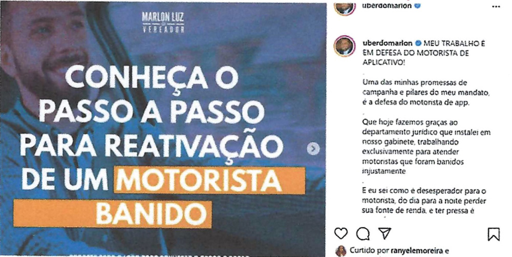 A imagem mostra uma postagem no Instagram comemorando ações bem sucedidas contra empresas de motoristas de aplicativos.