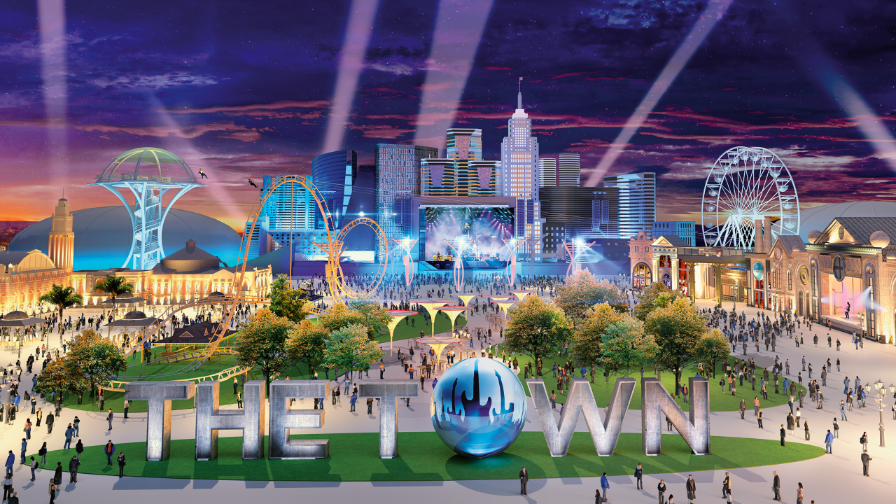Imagem mostra croqui de festival lotado, com "The Town" escrito no meio do Autódromo