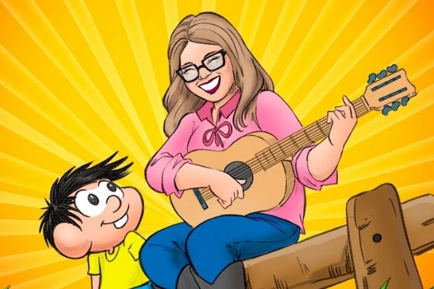 Desenho da cantora Marília Mendonça ao lado do personagem Chico Bento