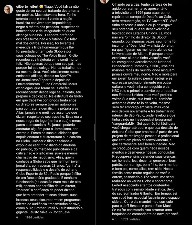 gilberto-leifert-saiu-em-defesa-do-filho-em-texto-postados-nos-comentarios-de-uma-publicacao-de-tiag Print de postagem do pai de Tiago Leifert