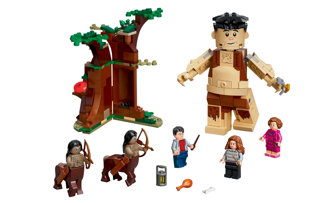 Uma árvore e alguns personagens de Harry Potter em formato de LEGO