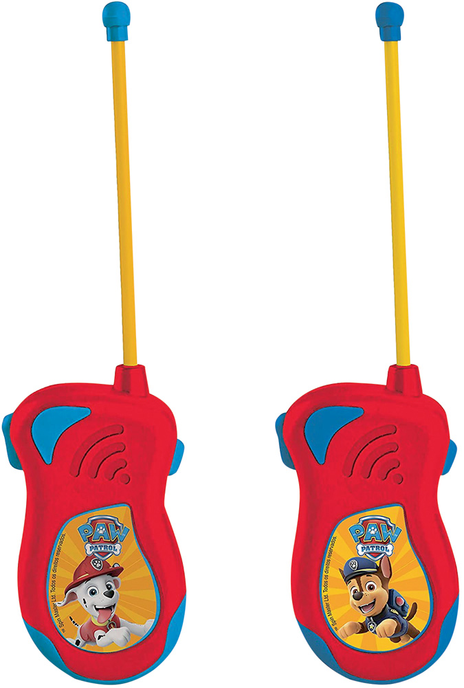 Dois walkie-talkie vermelhos e infantis do Patrulha Canina