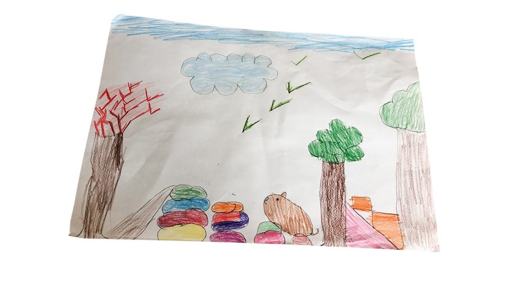Desenho de uma criança mostra a Praça Nossa Senhora Aparecida.