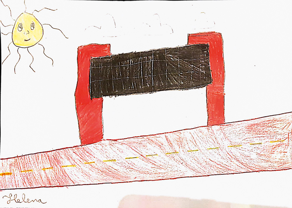 Desenho de uma criança que mostra o Masp e a ciclofaixa da Paulista.