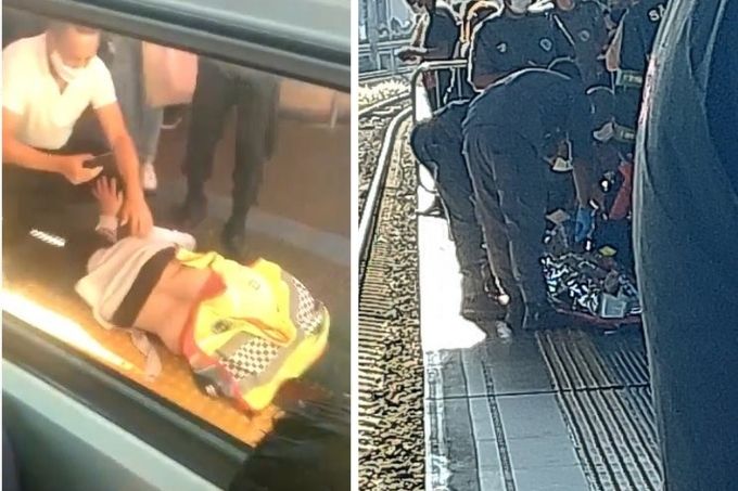 Imagens postadas por usuários de redes sociais mostram acidente e resgate de mulher em estação Guaianases da CPTM