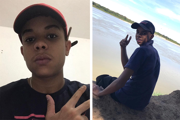 Montagem mostra duas fotos de Kauã: sério em selfie, usando boné e sorrindo na beira de lago