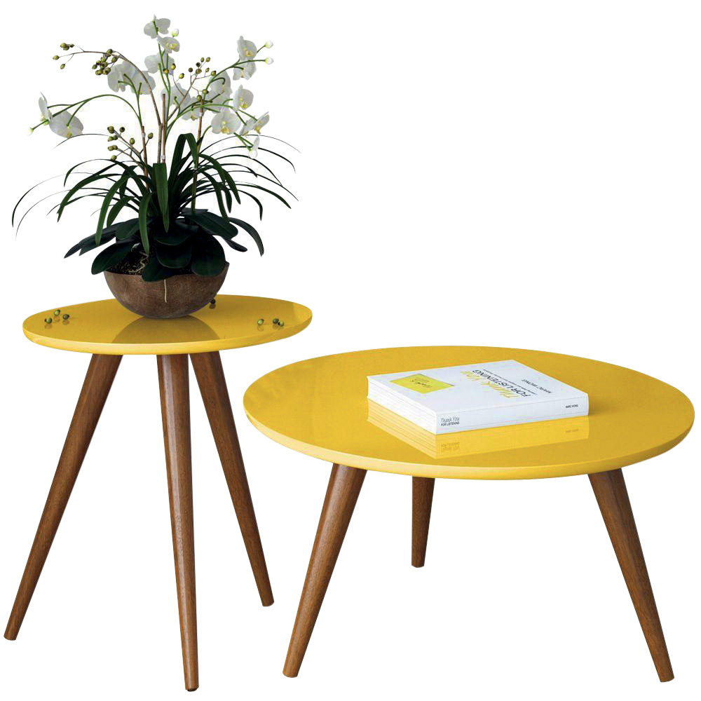 duas mesas redondas na cor amarela