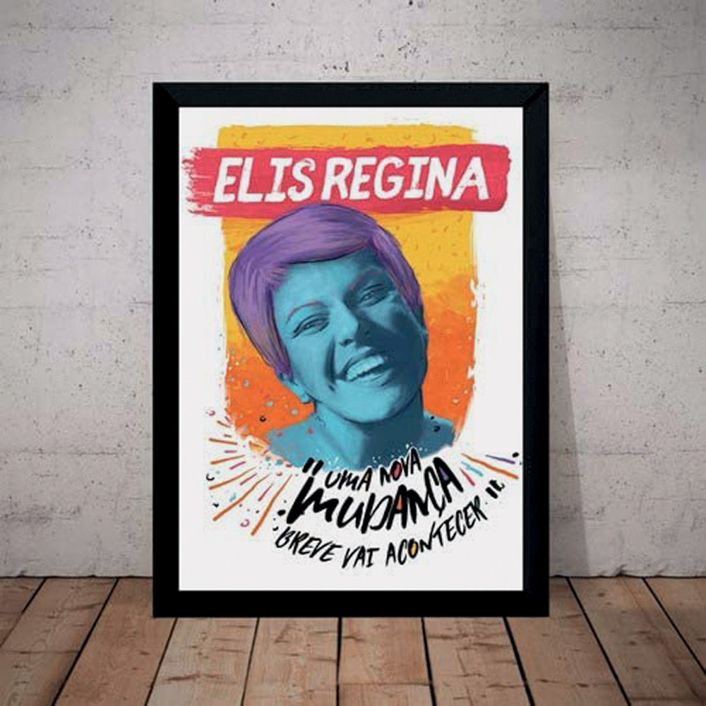 Quadro colorido com ilustração do rosto de Elis Regina