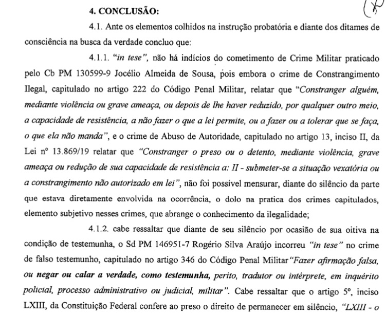 Jhonny Italo da Silva Imagem mostra documento que mostra depoimentos de policial e acusado de tráfico de drogas