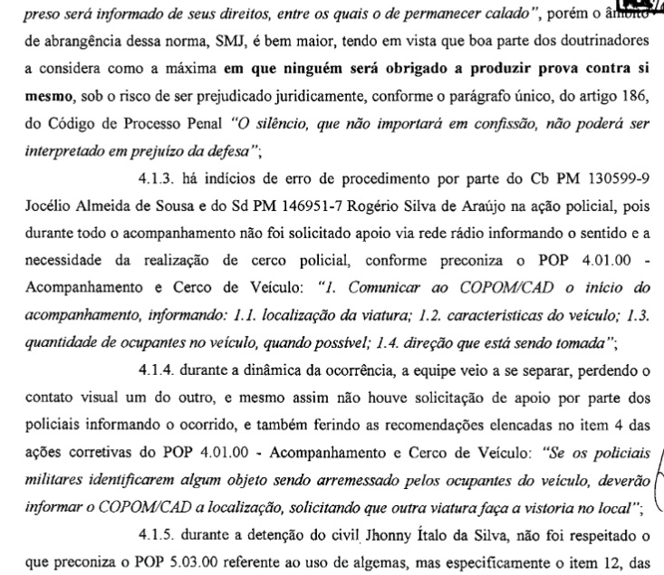 Imagem mostra documento que mostra depoimentos de policial e acusado de tráfico de drogas