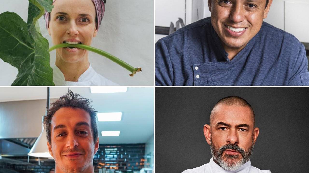 Fotomontagem com os chefs de cozinha Imagens reunidas dos chefs de cozinha Helena Rizzo, Eudes de Assis, Dário Costa e Henrique Fogaça