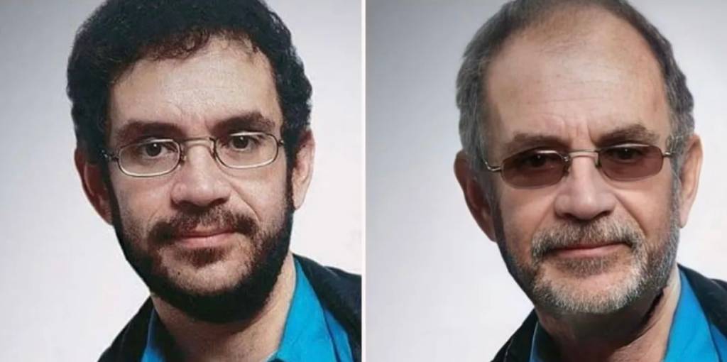 renato russo Duas imagens, à esquerda um homem jovem de barba preta. À direita, um homem grisalho e careca.