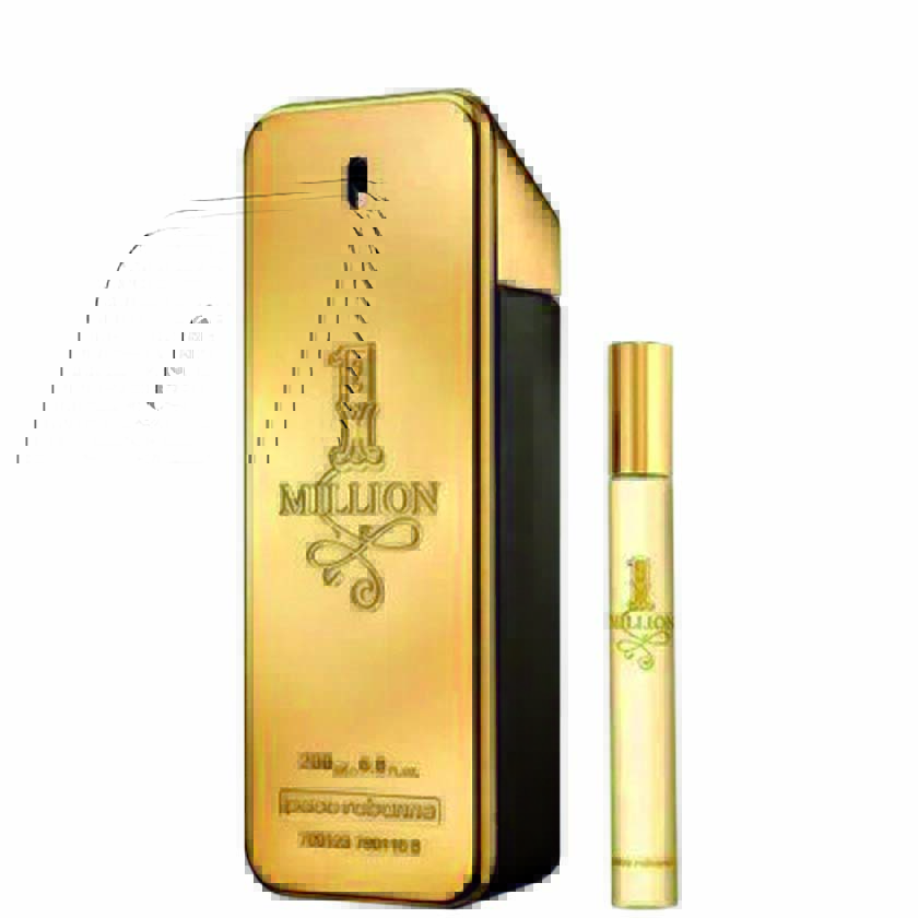 Kit com perfume e desodorante em frascos dourados