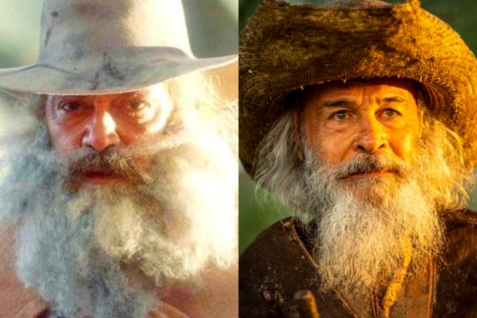velho do rio Imagem mostra dois homens de barba grisalha e chapéu.