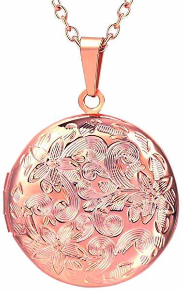 Colar com pingente de medalhão rosa