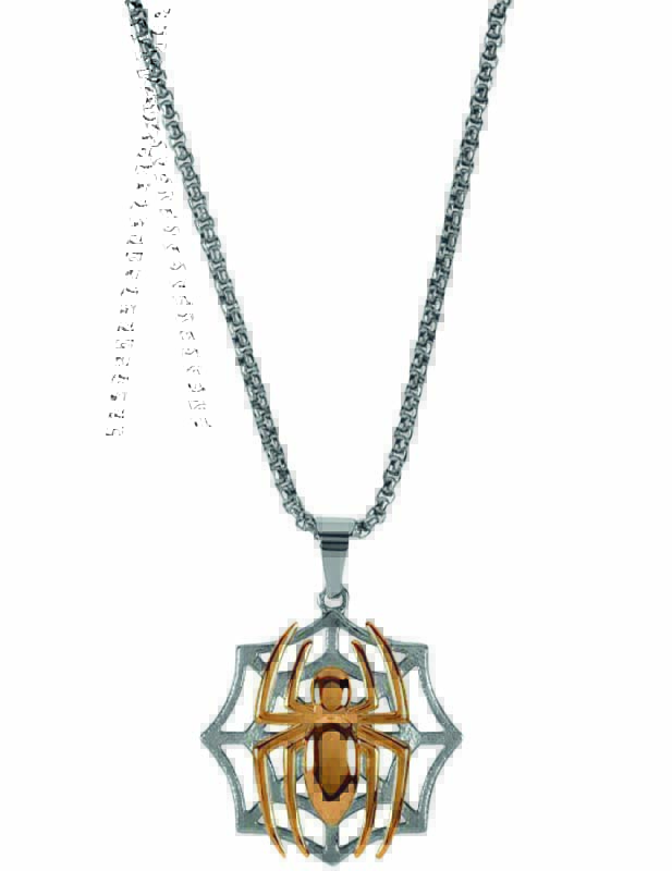 61y8cFUXwqL._AC_SX522_.jpg Colar prateado com pingente de teia de mesma cor e aranha dourada