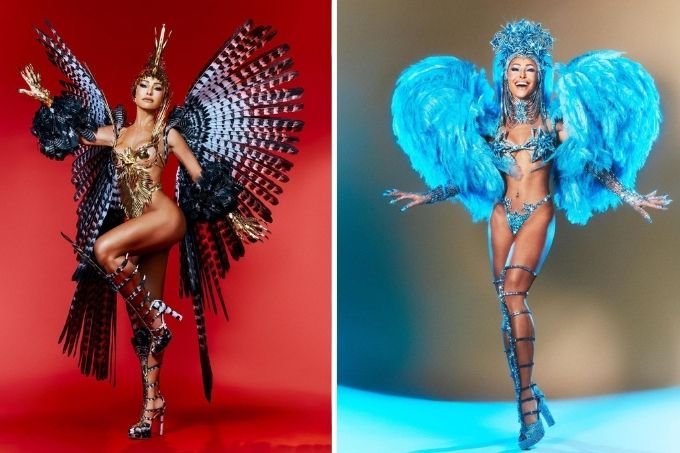 Imagem dupla: Sabrina Sato com duas fantasias de carnaval diferentes