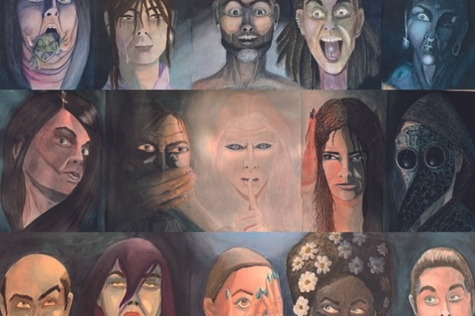 Imagem mostra diversos retratos surrealistas de pessoas