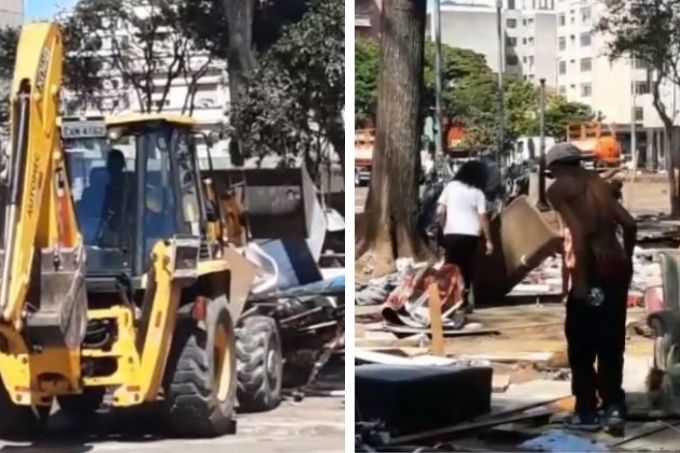 Imagens mostram tratores destruindo barracas de pessoas em situação de rua e dependentes químicos na praça Princesa Isabel, no centro
