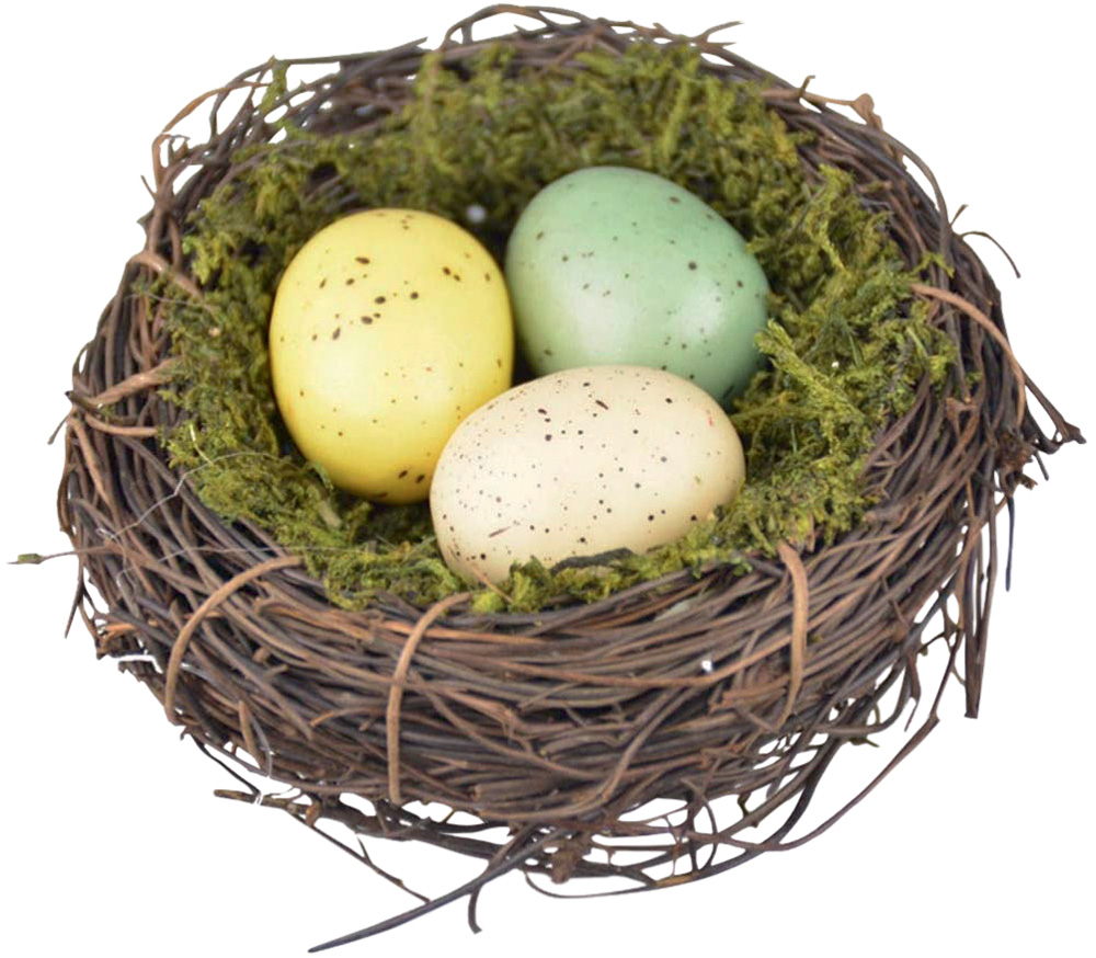 Decoração de ninho com três ovos dentro