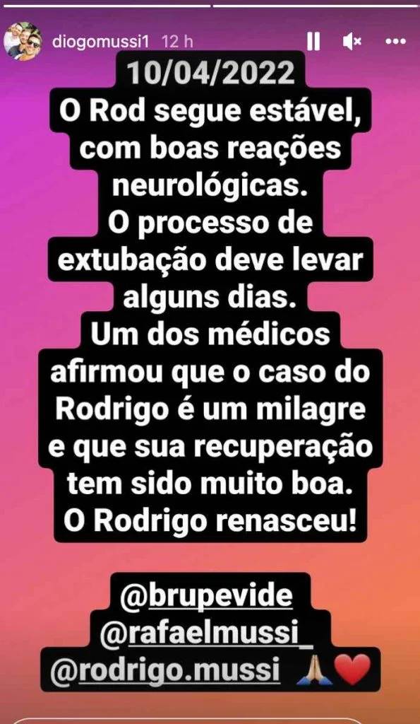 Postagem sobre estado de saúde de Rodrigo Mussi Postagem sobre estado de saúde de Rodrigo Mussi