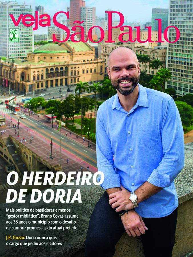 Capa da veja São Paulo mostra Bruno Covas no topo de um prédio