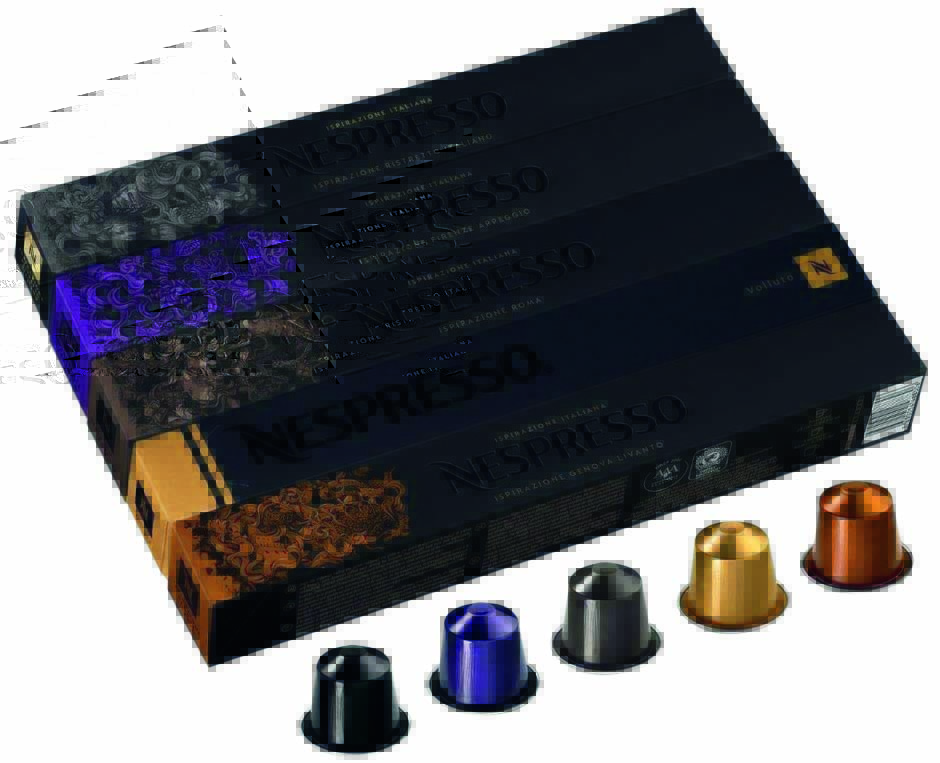 Kit de cápsulas diversas de café, em embalagem preta