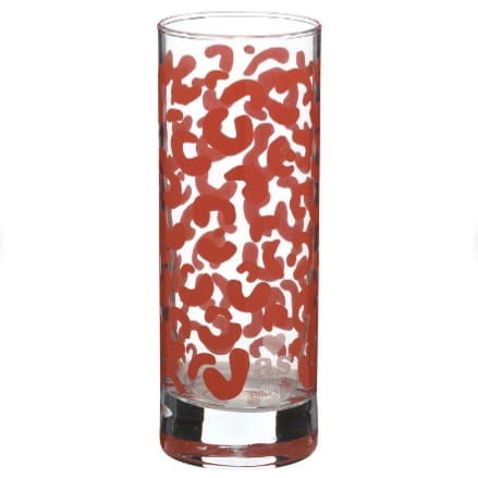 Copo de vidro cilíndrico com estampa de onça vermelha